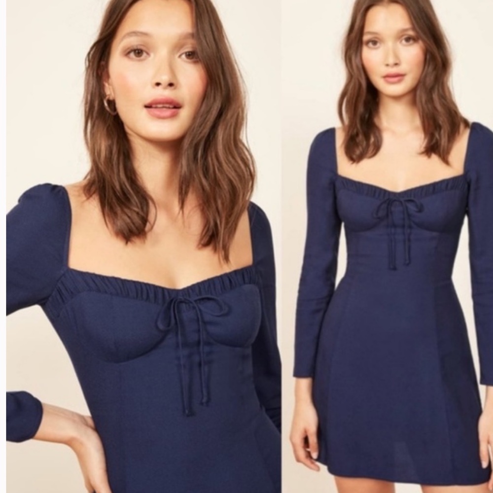 New Reformation Navy Blue Danube Sydney Mini Dress sz 4